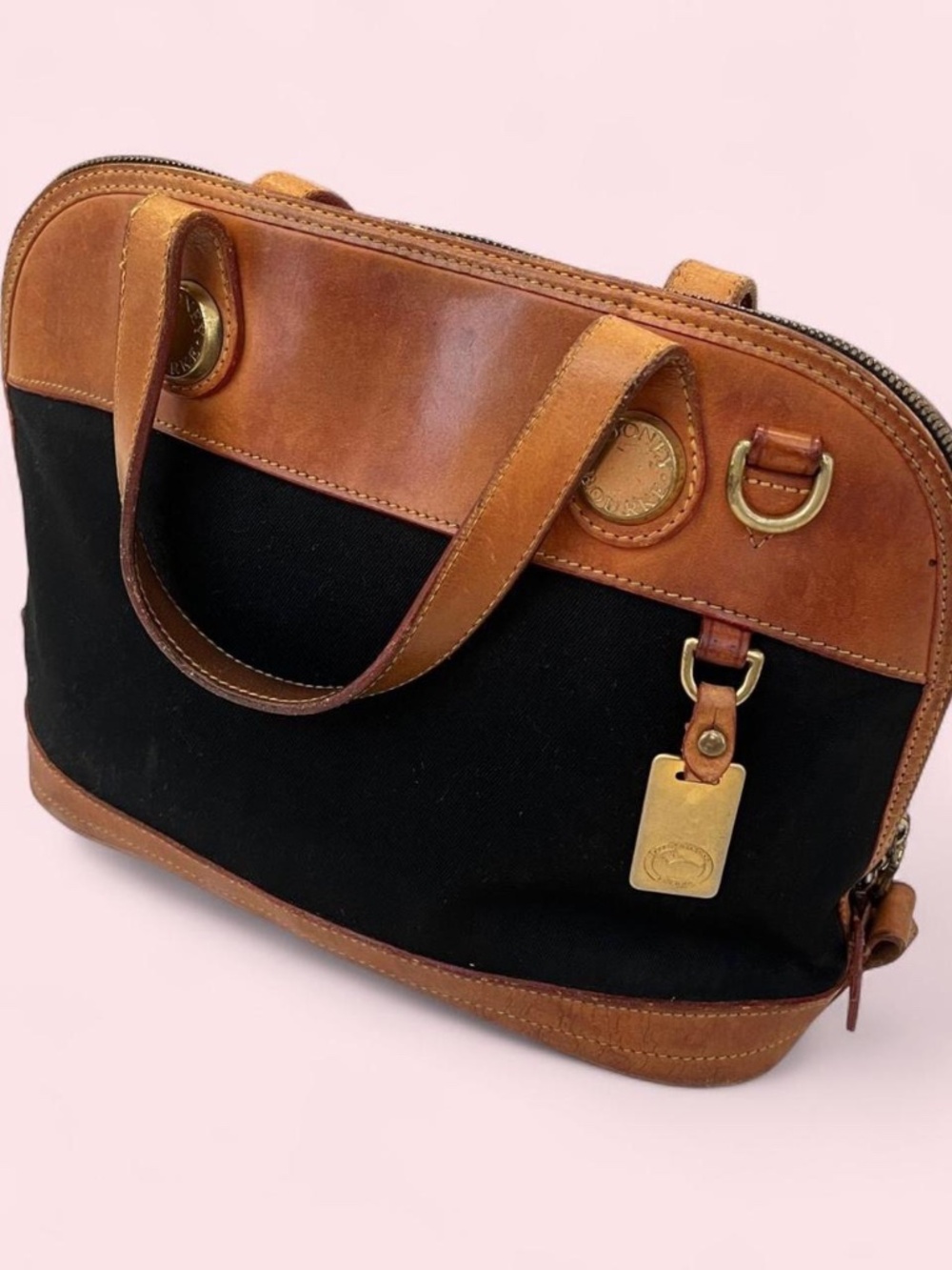 Vintage Dooney & Bourke Cabriolet Round Satchel Bag Leather Canvas Made in USA